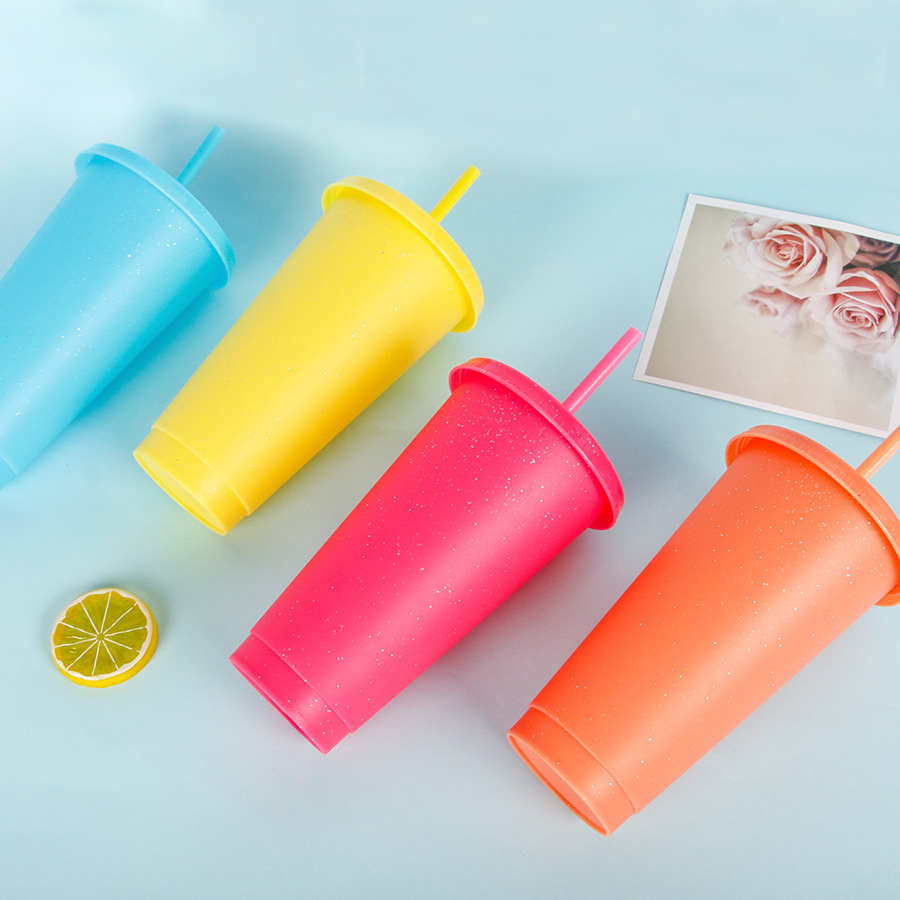 Factory direct supply single-layer glitter straw cups, creative high appearance level beverage fruit tea glitter cups, solid color plastic water cups Specification drawing