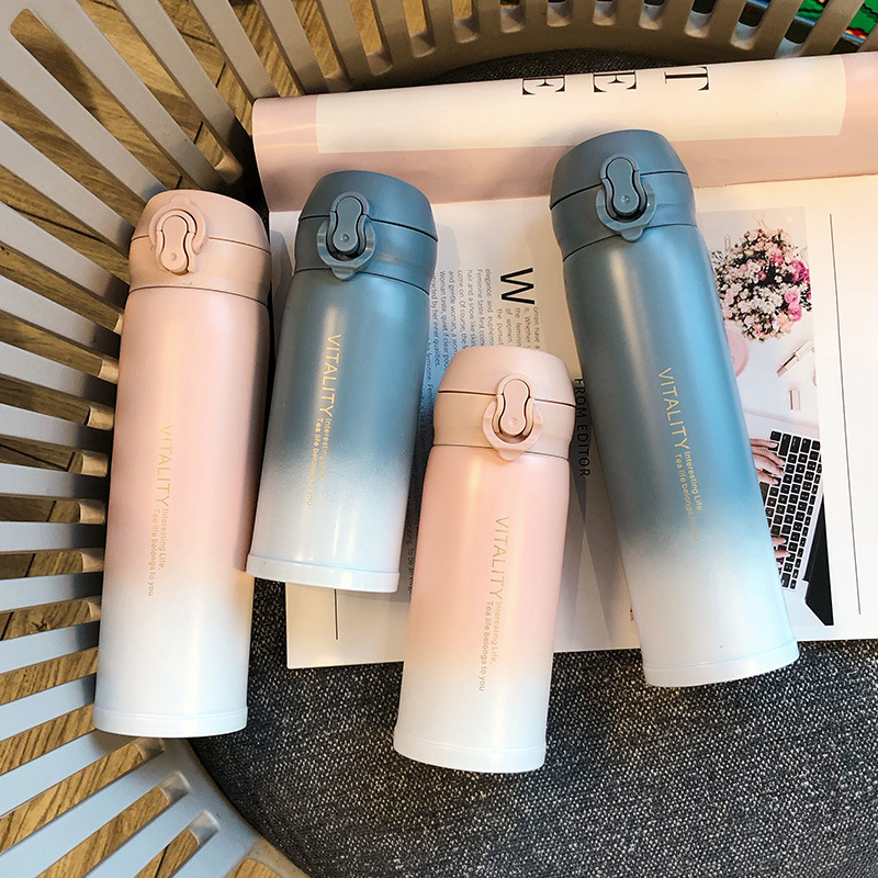 Wow Customized 304 stainless steel insulated cup, creative gradient color bouncy cup, portable outdoor water cup, gift cup details Picture