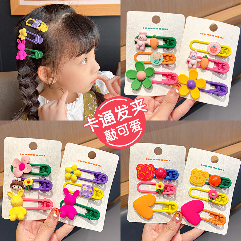 Colorful children's hair clips set, cute cartoon side clips for girls, little girls' bangs clips, hair clips, duckbill clips details Picture