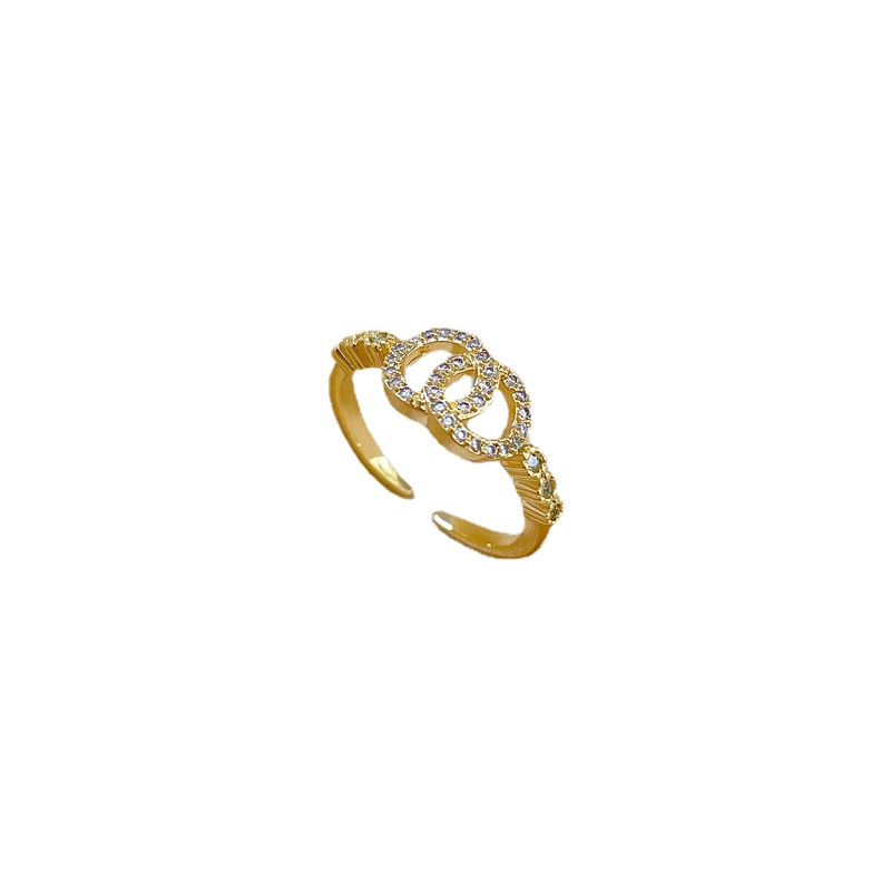 【 Real gold electroplating 】 Open double-ring small incense, fashionable, slightly inlaid, light luxury ring, index finger ring, the same style as the Internet celebrity, cold style Item Picture