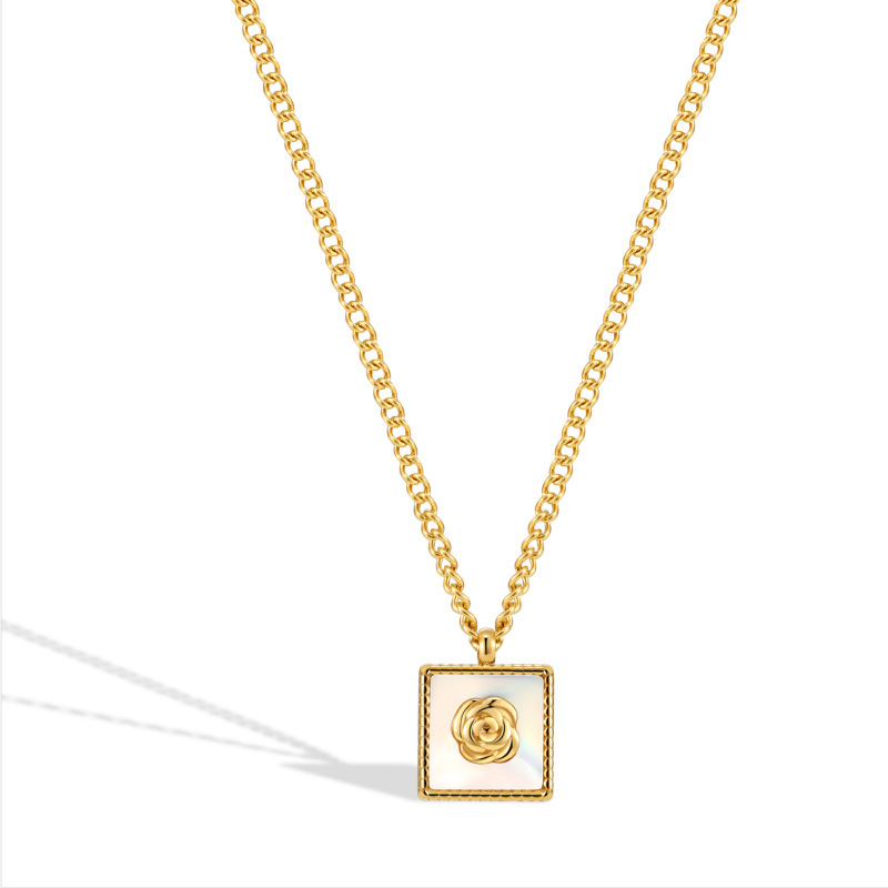 Elegant square shell rose titanium steel necklace that never fades for women, light luxury collarbone chain new 18k jewelry Item Picture