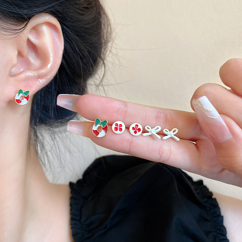 S925 Silver Needle Simple Bow Set Ear studs for women, sweet, small and versatile flower earrings wholesale details Picture
