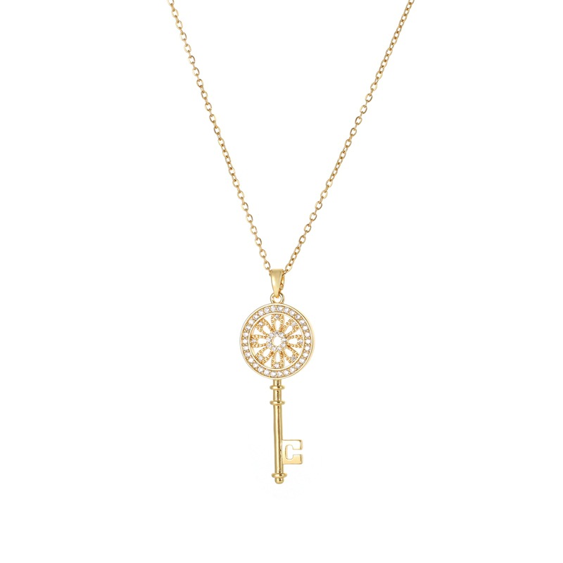 Korean fashion zircon magic key pendant titanium steel necklace women's light luxury bestseller collarbone chain popular jewelry Item Picture