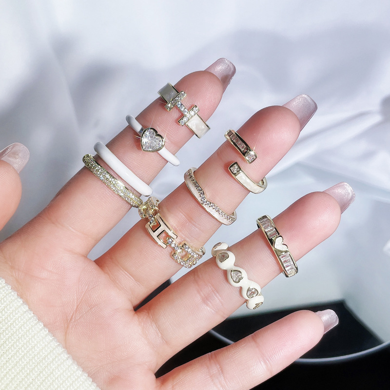 Minimalist and unique letter heart drop glaze open ring for women, light luxury, trendy and versatile, elegant and exquisite layered ring Specification drawing