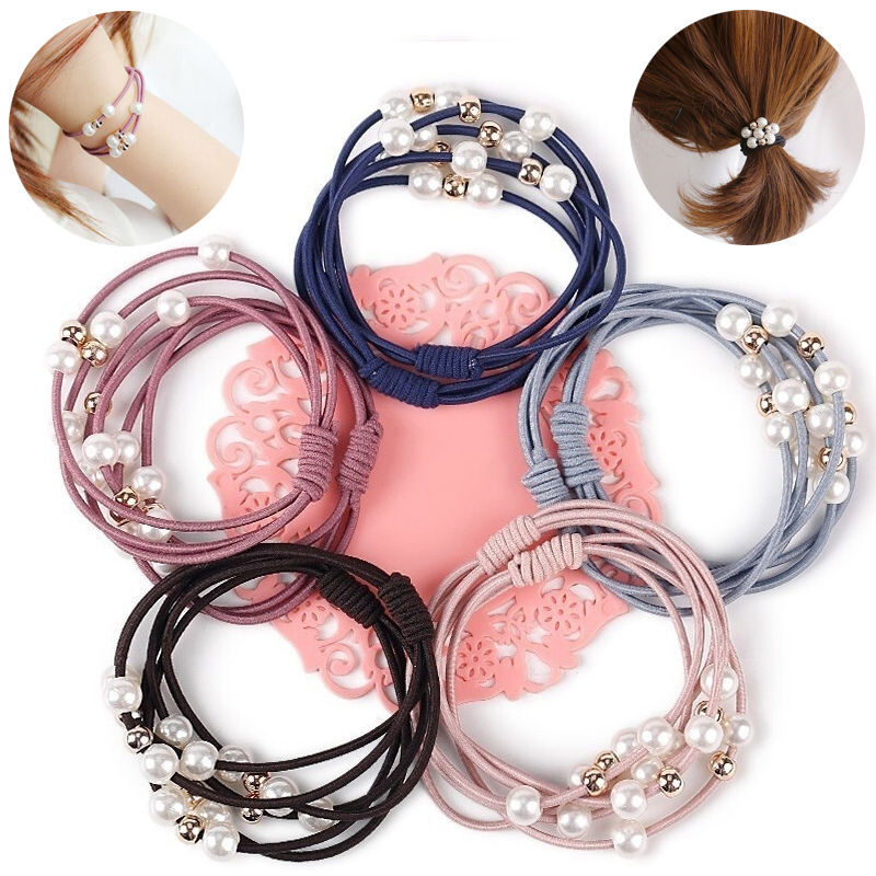 Korean-style hair tie with nine beads, pearl hair band, high-elasticity rubber band, new women's hair tie manufacturer, wholesale of headwear full figure