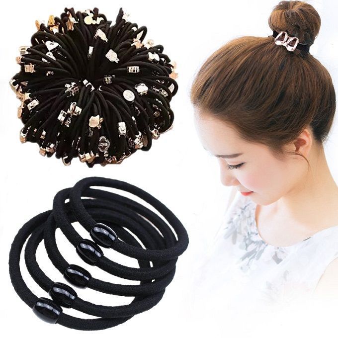 Korean version thick basic hair tie, black simple rubber band, high elasticity hair band, black bean hair tie and hair accessory, 2-yuan store supply full figure