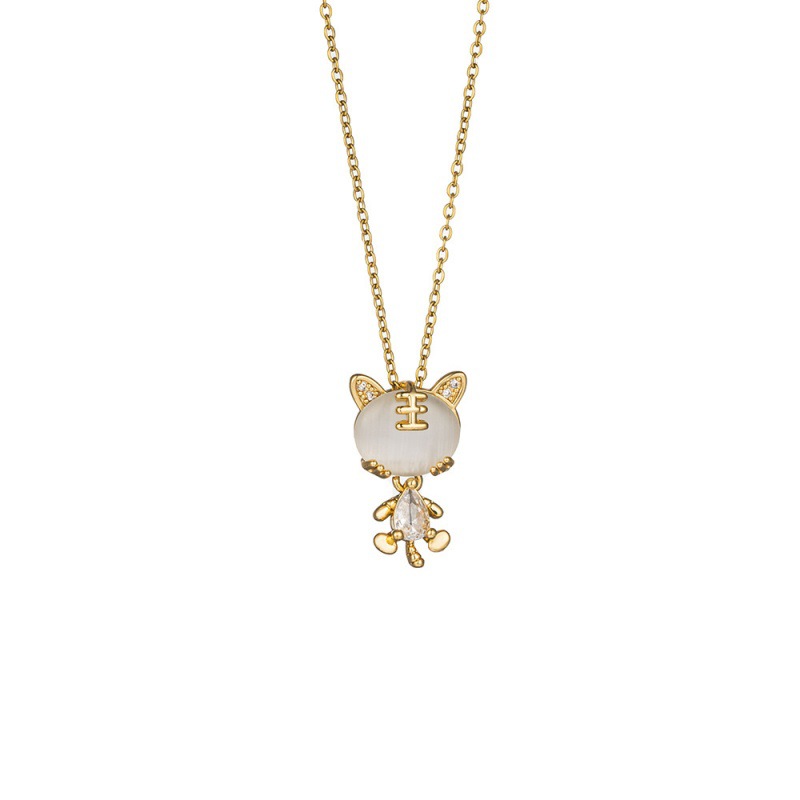 A Japanese and Korean light luxury design sense cat's eye stone pendant titanium steel necklace that doesn't fade, a delicate zircon high-end collarbone chain for women Item Picture
