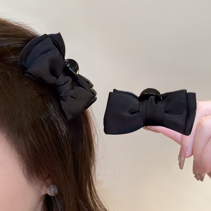 Black bow princess hair clip, small female side forehead bangs hair clip, popular 2024 new style headwear details Picture