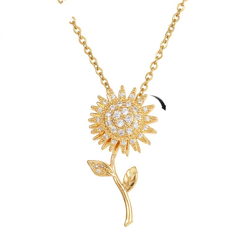 Light luxury full-diamond rotating sunflower Amazon cross-border necklace, non-fading, versatile and high-end accessory for women wholesale Item Picture