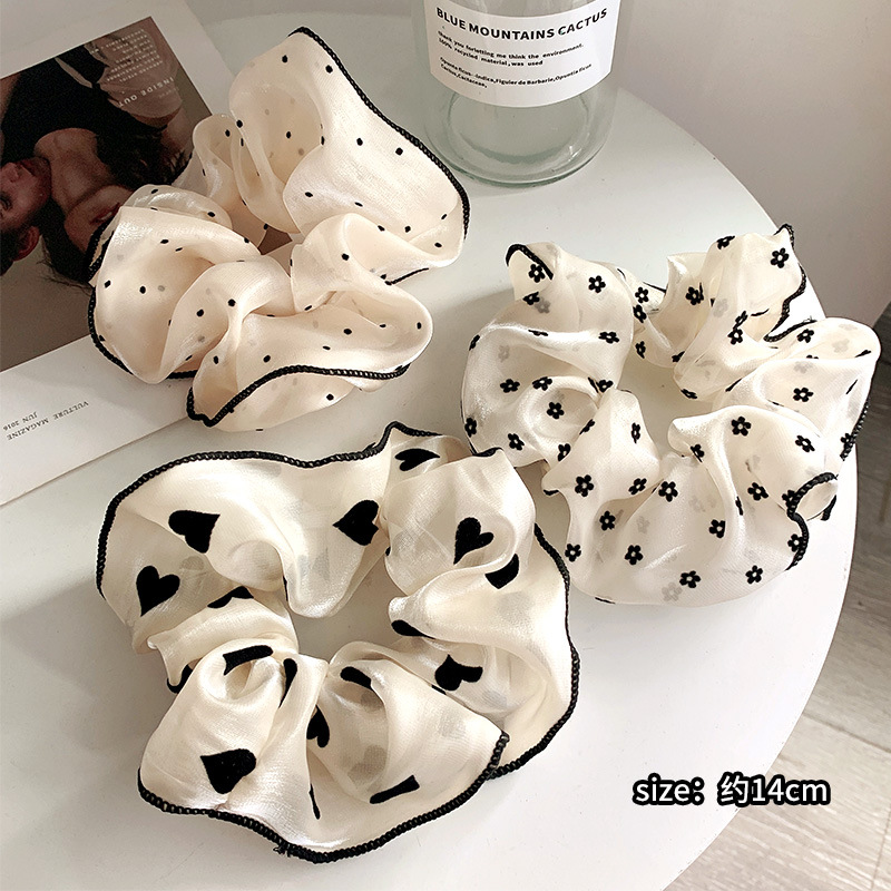 Elegant bun hairstyle, large intestine hair band, large beige hair rope, hair accessory, gauze hair tie, leather band hair accessory full figure