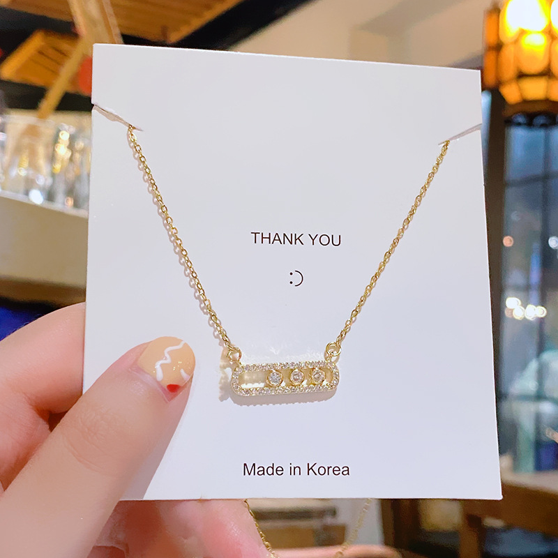 Fashionable and simple zircon titanium steel geometric necklace, a niche and light luxury accessory for women, a popular paperclip collarbone chain, and a high-end look details Picture