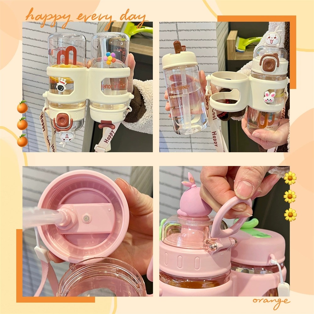 Double-compartment double-drinking cup, children's multi-functional, high appearance level, slanted span plastic cup, large capacity, creative summer outdoor cup Application Scenario