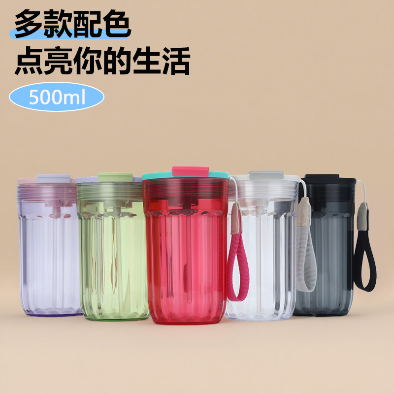 Cross-border Amazon best-selling sports water cup, portable lanyard, Macron color direct drinking cup, double-lid coffee cup Application Scenario