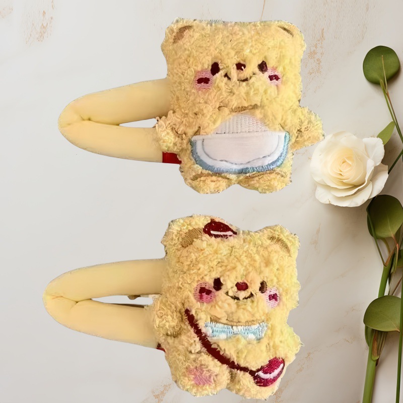 Cartoon butter bear plush hair clip, cute girls for autumn and winter, bangs on the forehead, BB clip, side headwear hair clip Specification drawing
