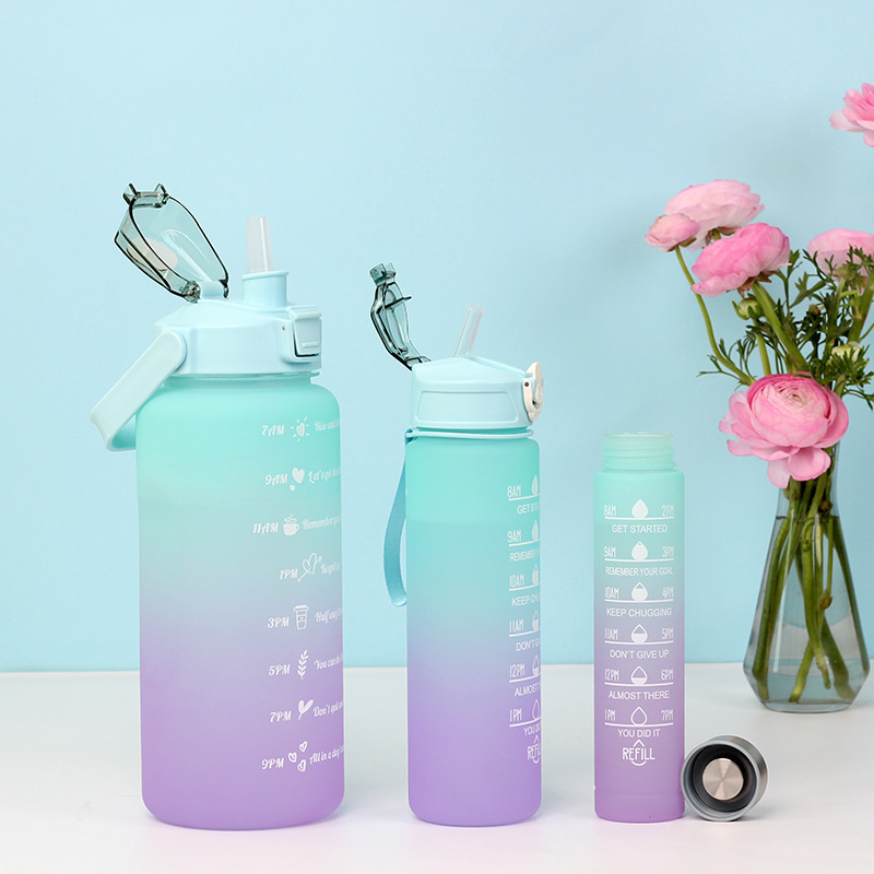 Cross-border exclusive large, medium and small sets of cups, gradient cup sets, large capacity 3-piece sets, plastic space cups, frosted mother and child cups Item Picture