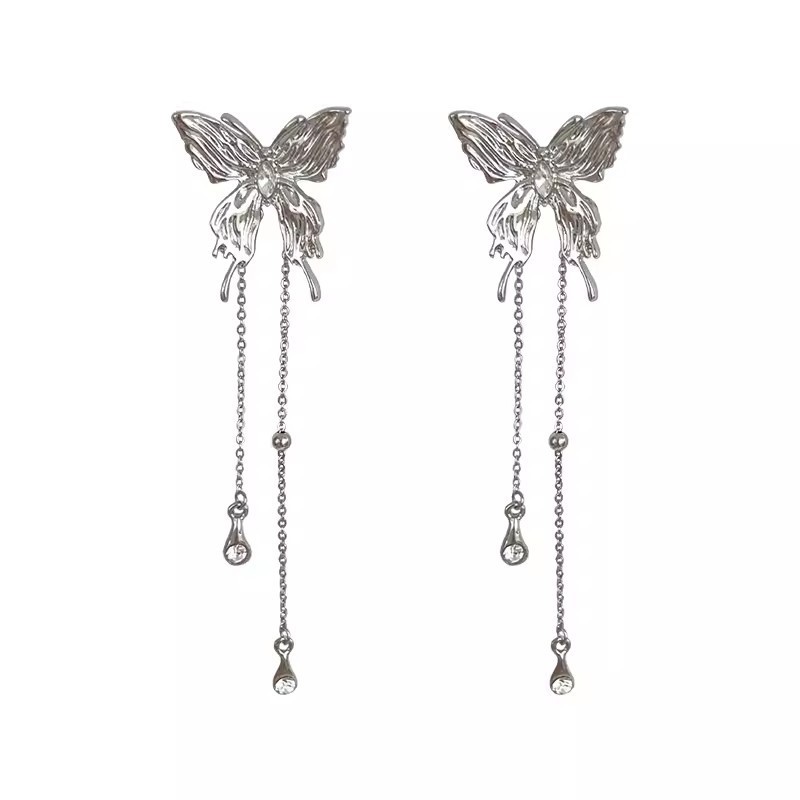 Butterfly Dream Liquid butterfly tassel Earrings, a niche design with a sense of sophistication, fairy stud earrings, and super fairy earrings for women Item Picture