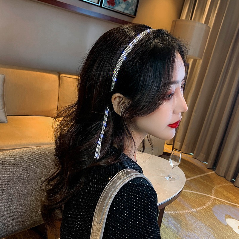 Fringed rhinestone headband fake earrings, exquisite back-hanging headband, super fairy-like high-end style hair tie, princess hairpin headwear Specification drawing