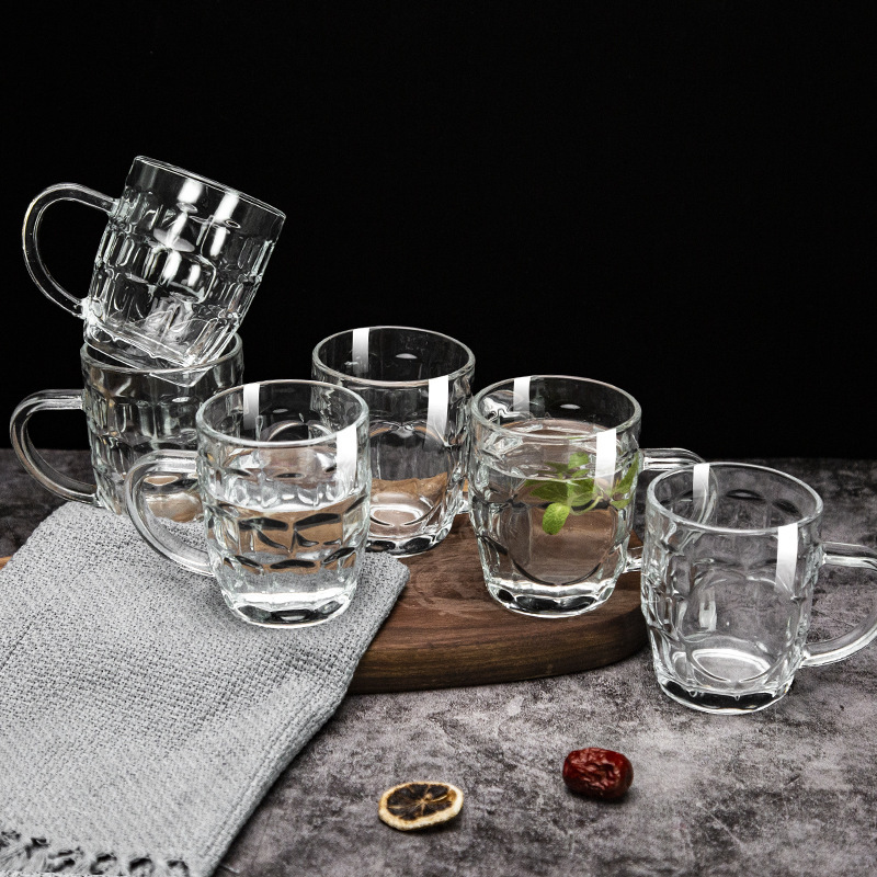 Wholesale of green apple creative pineapple handle cups, beer mugs, juice cups, milk tea cups, water cups and glass cups with logo printing Specification drawing