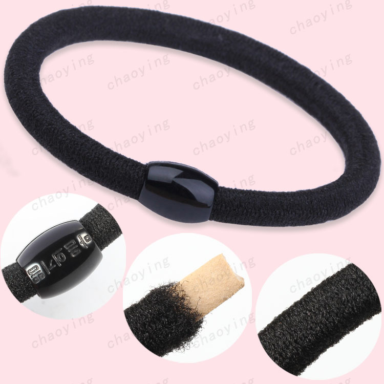 Korean version thick basic hair tie, black simple rubber band, high elasticity hair band, black bean hair tie and hair accessory, 2-yuan store supply Specification drawing