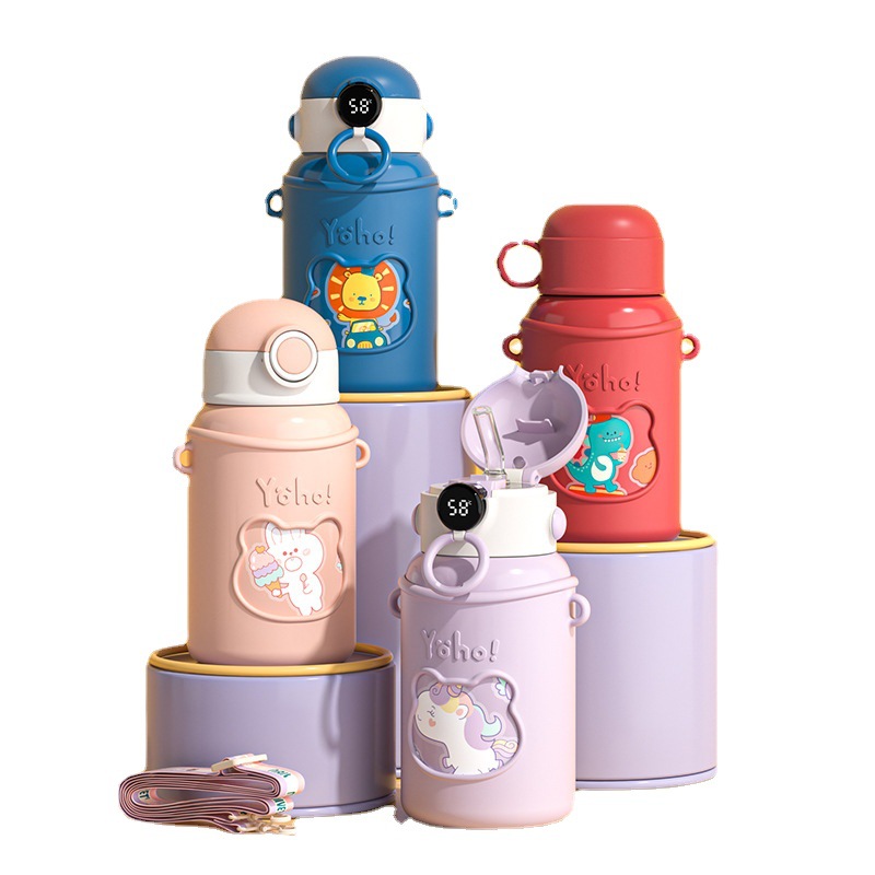 Water cup, temperature measurement cup, 304 double-drinking cup for children and girls, stainless steel straw, anti-drop, portable, high appearance level insulated cup Item Picture