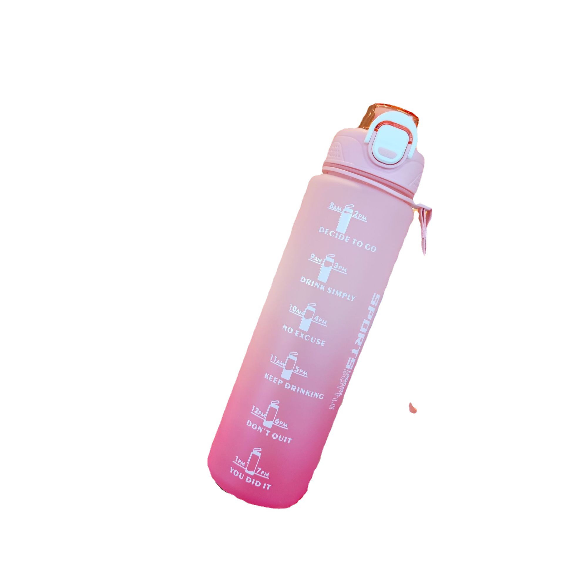 Wholesale new plastic water cup 1000ml direct drinking type with gradient color frosted strap portable lifting rope sports and fitness water bottle Item Picture