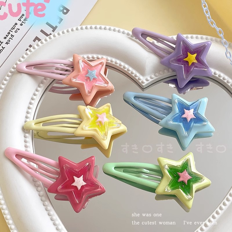 Sweet and Cool y2k Five-pointed Star bb Clip Dopamine Star Hair Clip ins Sweet Girl Five-pointed Star Side Versatile and cute hair clip full figure