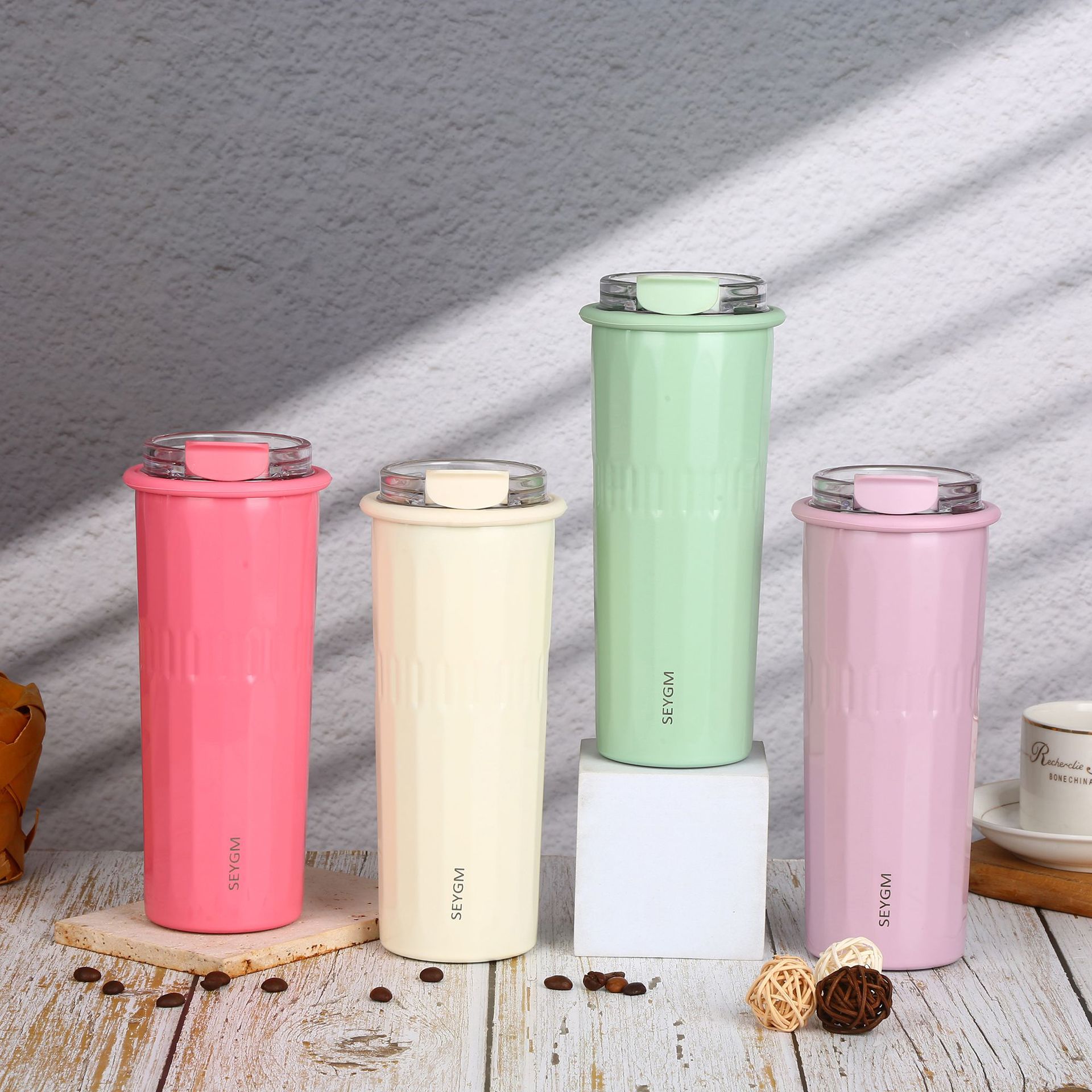 New double-drink coffee cup, large-capacity 304 stainless steel convenient straw insulated cup, high appearance level business gift cup Specification drawing