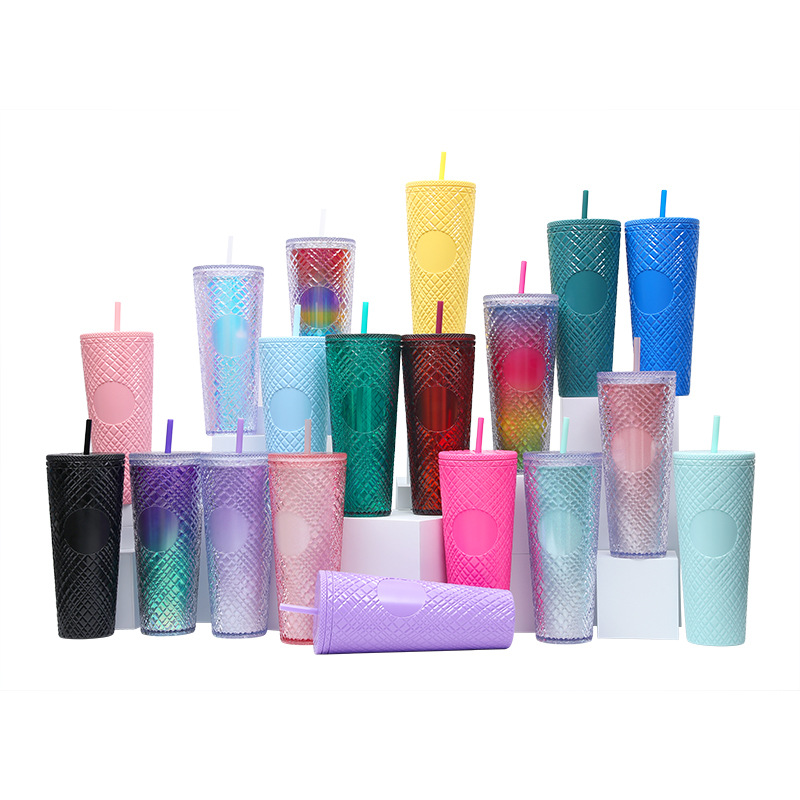 2025 New model factory direct supply 710ml Durian cup, Diamond creative Internet celebrity plastic straw cup, Starbar water cup details Picture