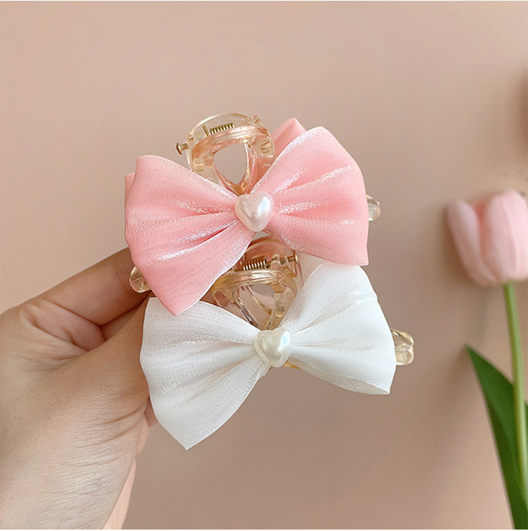 Children's bow clip, princess bangs hair accessory, pearl girls' hair clips, high-end hairpin headwear wholesale Specification drawing
