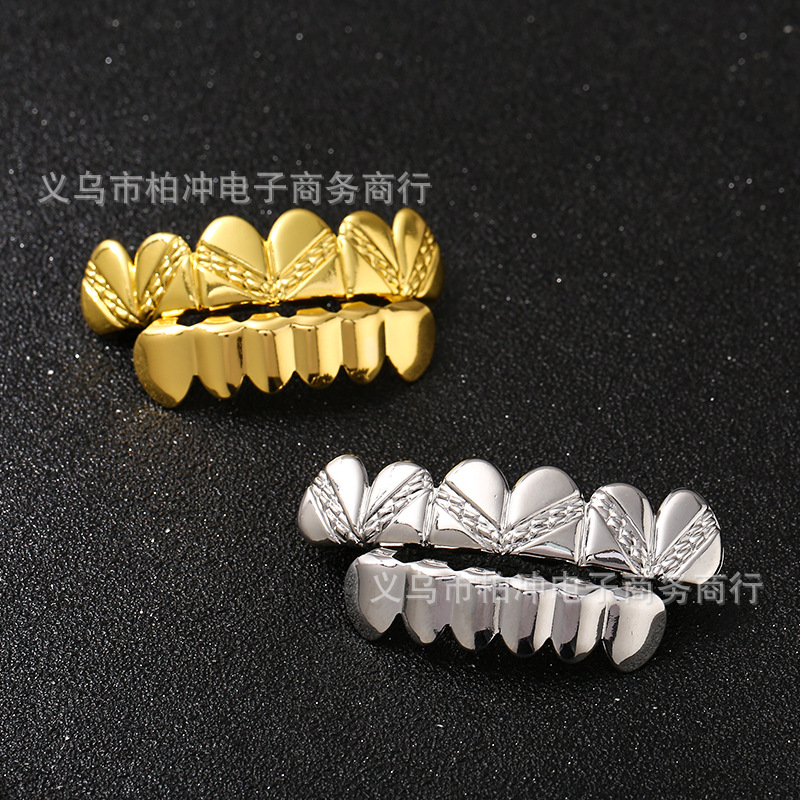Hip-hop Tiger Tooth Halloween Costume Party Hip-hop Braces Accessory Real Gold Electroplated smooth twill style braces full figure