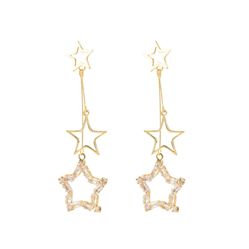 The light luxury five-pointed star long earrings exude a feminine charm, are fashionable and trendy, and have a high-end feel. They are unique Korean-style trendy earrings Item Picture