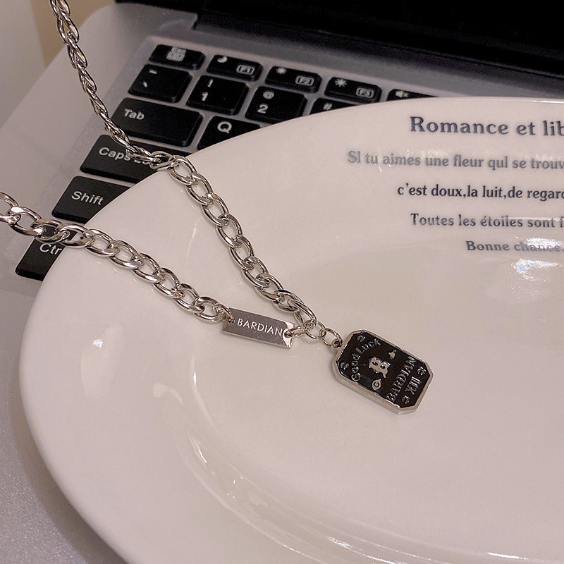 ins trendy black square letter titanium steel necklace for women, with a light luxury and niche design sense, hip-hop style retro necklace accessory Application Scenario