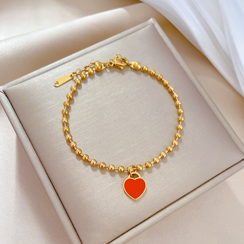 【 All-Titanium Steel 】 Dongdaemun Unique and elegant forest-themed heart-shaped round bead bracelet, a retro gift for female Internet celebrities and best friends Specification drawing