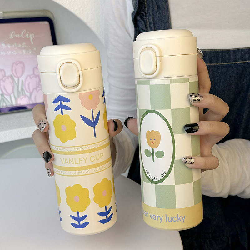 Thermos cup, girls' high school appearance level water cup, 304 stainless steel girls' school water cup, tea-making cup, pop-up lid, 2024 new model full figure