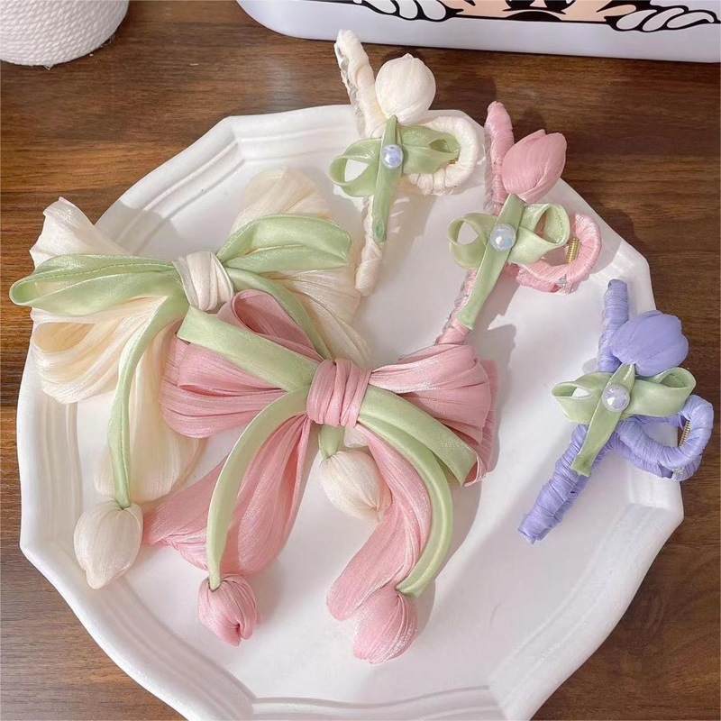 Fresh and sweet, flowing tulip large intestine hair band, fashionable and high-end hair tie, new high-end and elegant hair tie and hair accessory details Picture