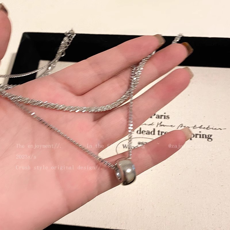 Double-layered, sparkling and simple circular necklace for women, 2025 new style, versatile hoodie chain, light luxury accessory wholesale details Picture