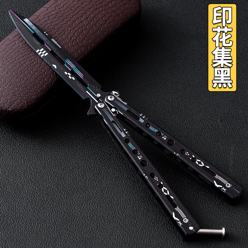 Factory wholesale and direct sales of patterned butterfly knives, training knives, swing knives, all stainless steel uncut safety folding knives undefined