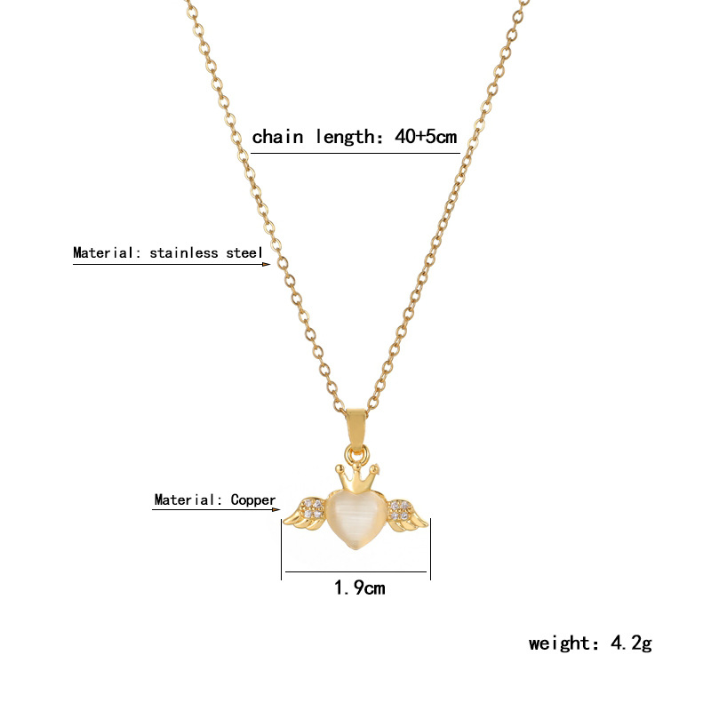 Cat's eye stone heart-shaped small wing necklace, a niche design for women, a popular collarbone chain, a cold style high-end neckchain accessory Item Picture