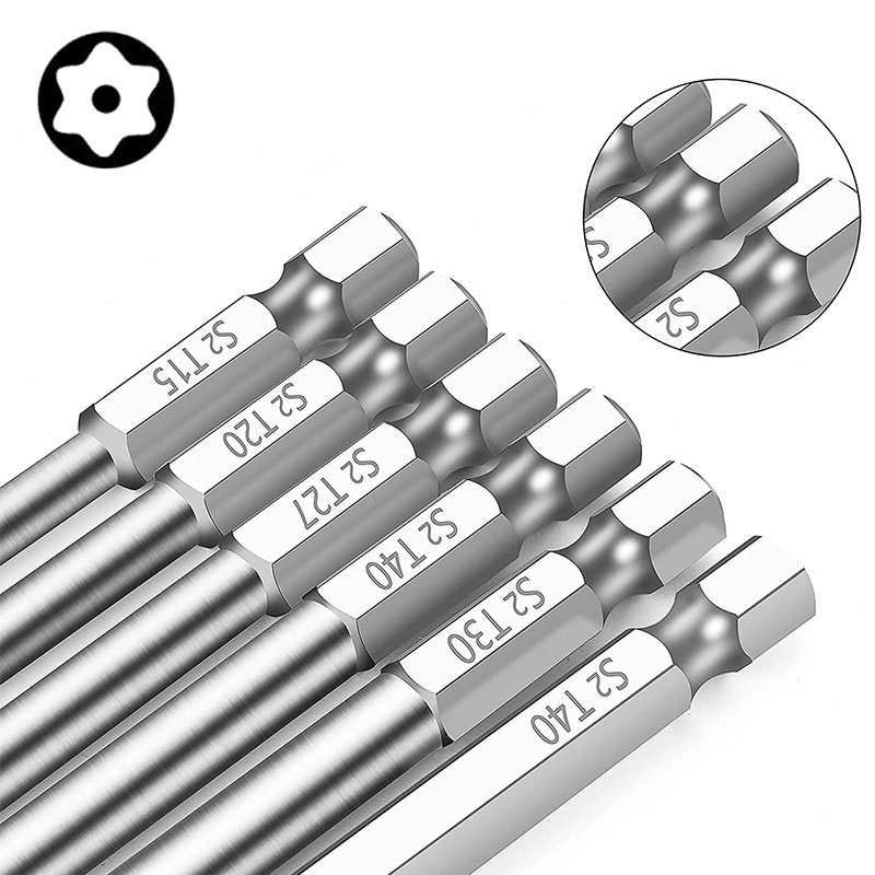 S2 steel 1/4 hexagonal handle hollow plum blossom screwdriver head 75mm 100mm screwdriver head screwdriver taper set details Picture