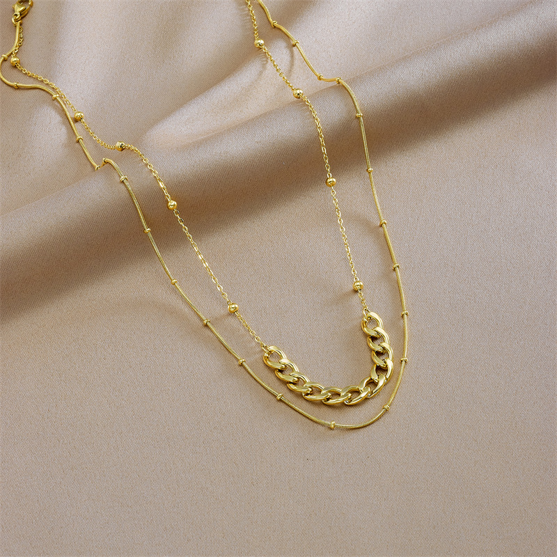 A cross-border fashion, niche, simple and versatile double-layer irregular titanium steel chain heavy metal punk necklace from Europe and America details Picture