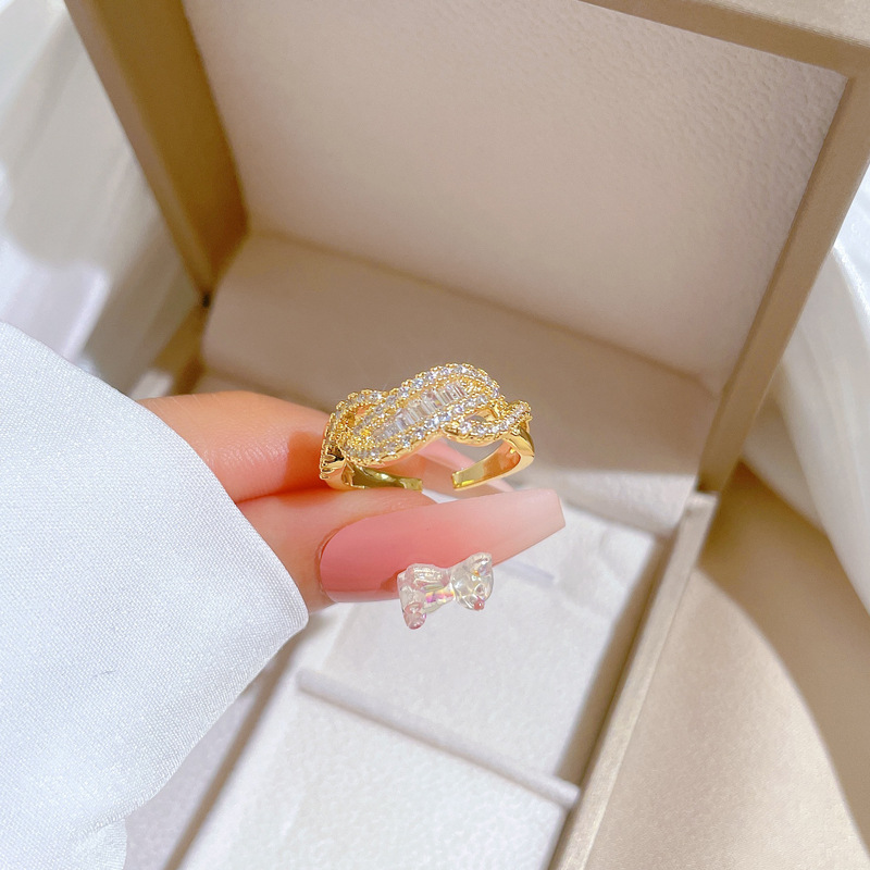【 Real Gold 】 Cross-wound fashionable ring with adjustable opening, simple Japanese-style bracelet, couple rings details Picture