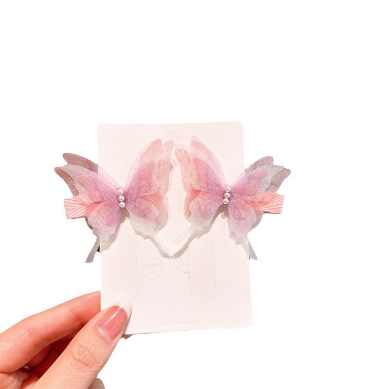 New Super Fairy Butterfly hair clip, children's hair accessory, gradient phoenix tail butterfly pair clip braided hair clip, ancient-style Hanfu side clip headwear Item Picture