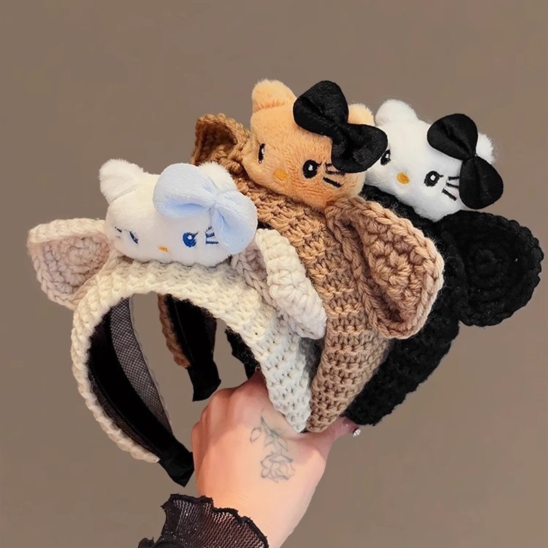 Original design: Cute little bear ear hairband for girls, sweet hairpin for washing face, handmade hair accessory with wool, no headband for girls details Picture