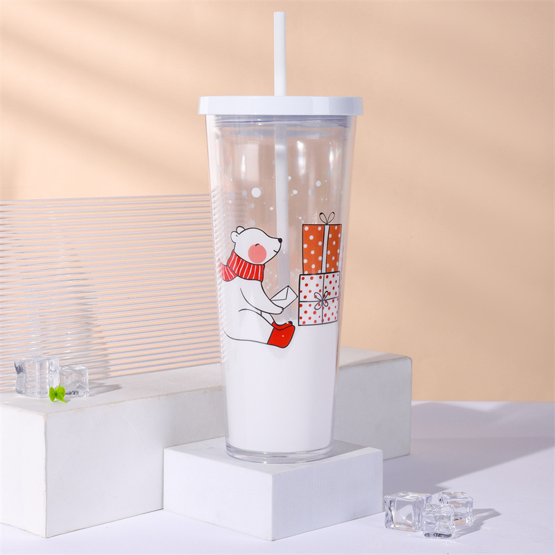 Cross-border exclusive cartoon straw cup, large-capacity double-layer insulated drinking cup, cute animal print covered water cup Specification drawing
