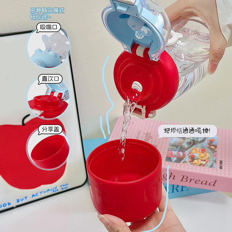 High appearance level children's water cup, cute and portable, three-drink plastic cup, large-capacity outdoor school special cup Application Scenario