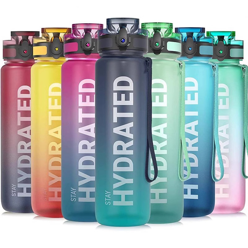 Amazon's best-selling pop-up lid space cup, gradient direct drinking sports water cup, 1000ml portable plastic cup with handle full figure