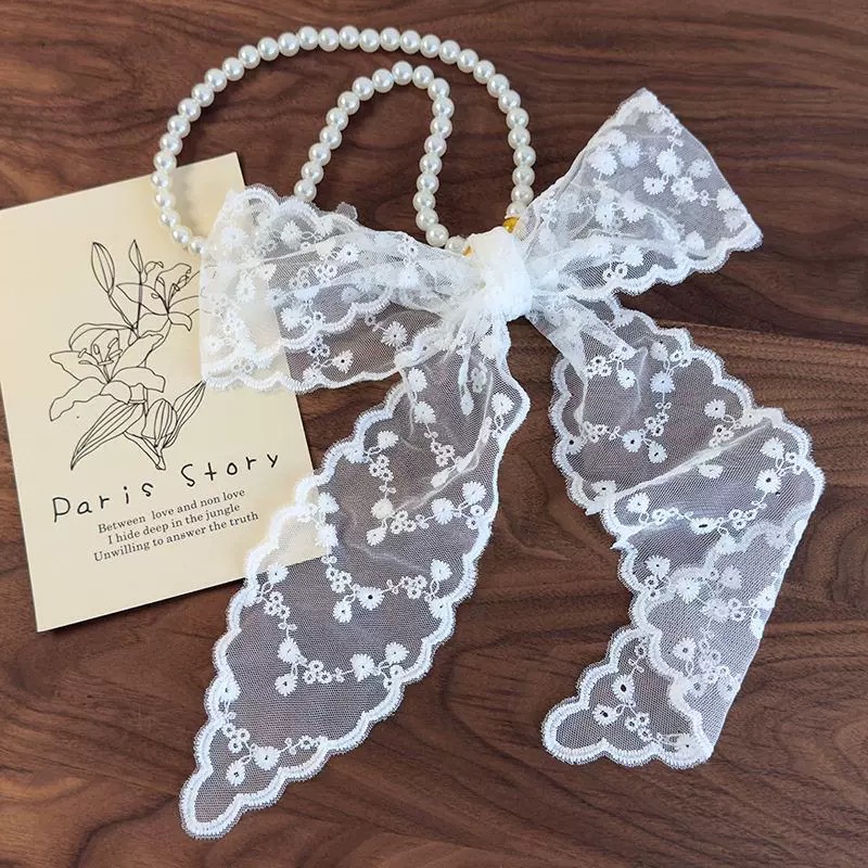 Elegant pearl lace hair band necklace, a bestseller for women in 2025, a long scarf and belt, a versatile and multi-functional silk scarf from Korea Specification drawing