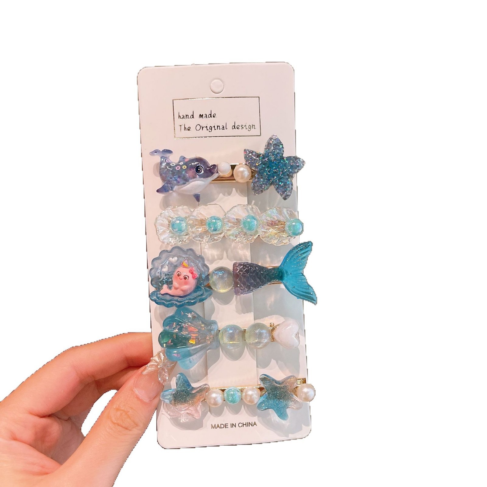 The new children's cute ocean series hair clips, cartoon mermaid, shell and starfish hair accessories will not damage the sides of the baby's hair Item Picture