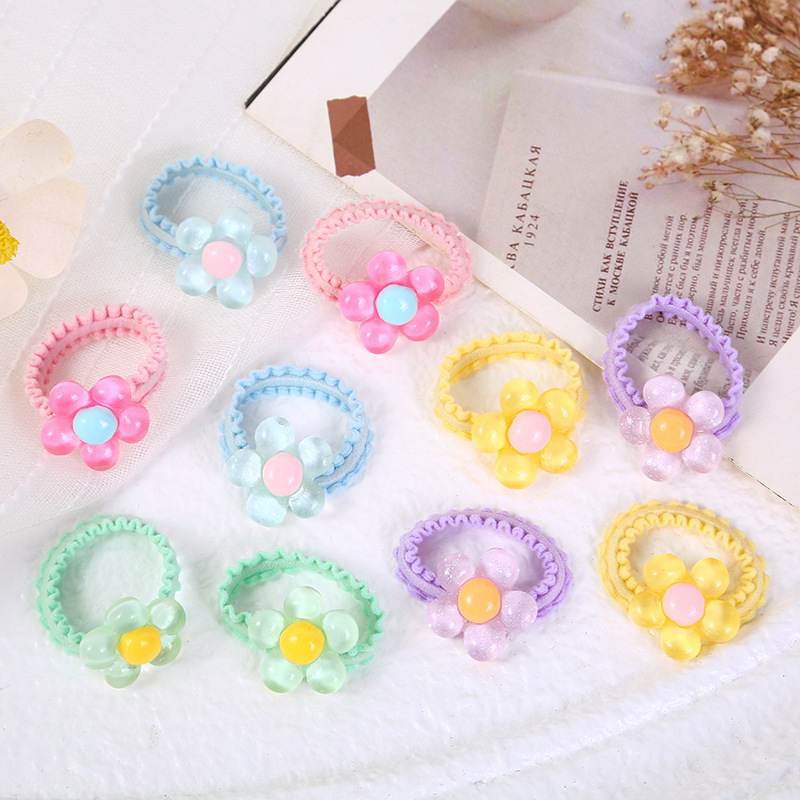 The 2024 new bagged flower-patterned hair tie for children is suitable for a 10-piece cartoon heart-shaped hair tie details Picture