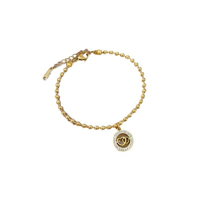 【 All-titanium Steel 】 Dongdaemun Personalized round Bead Double-ring heart-shaped bracelet, a retro birthday gift for female Internet celebrities and best friends Item Picture
